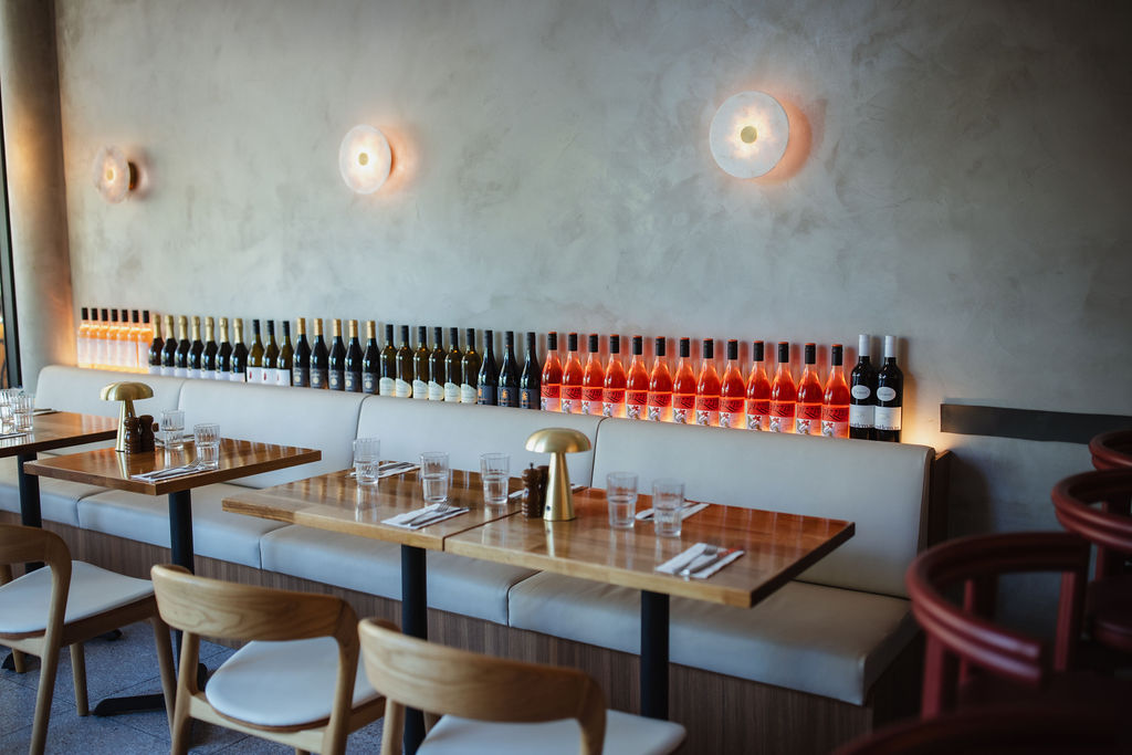 Dining room with wine wall